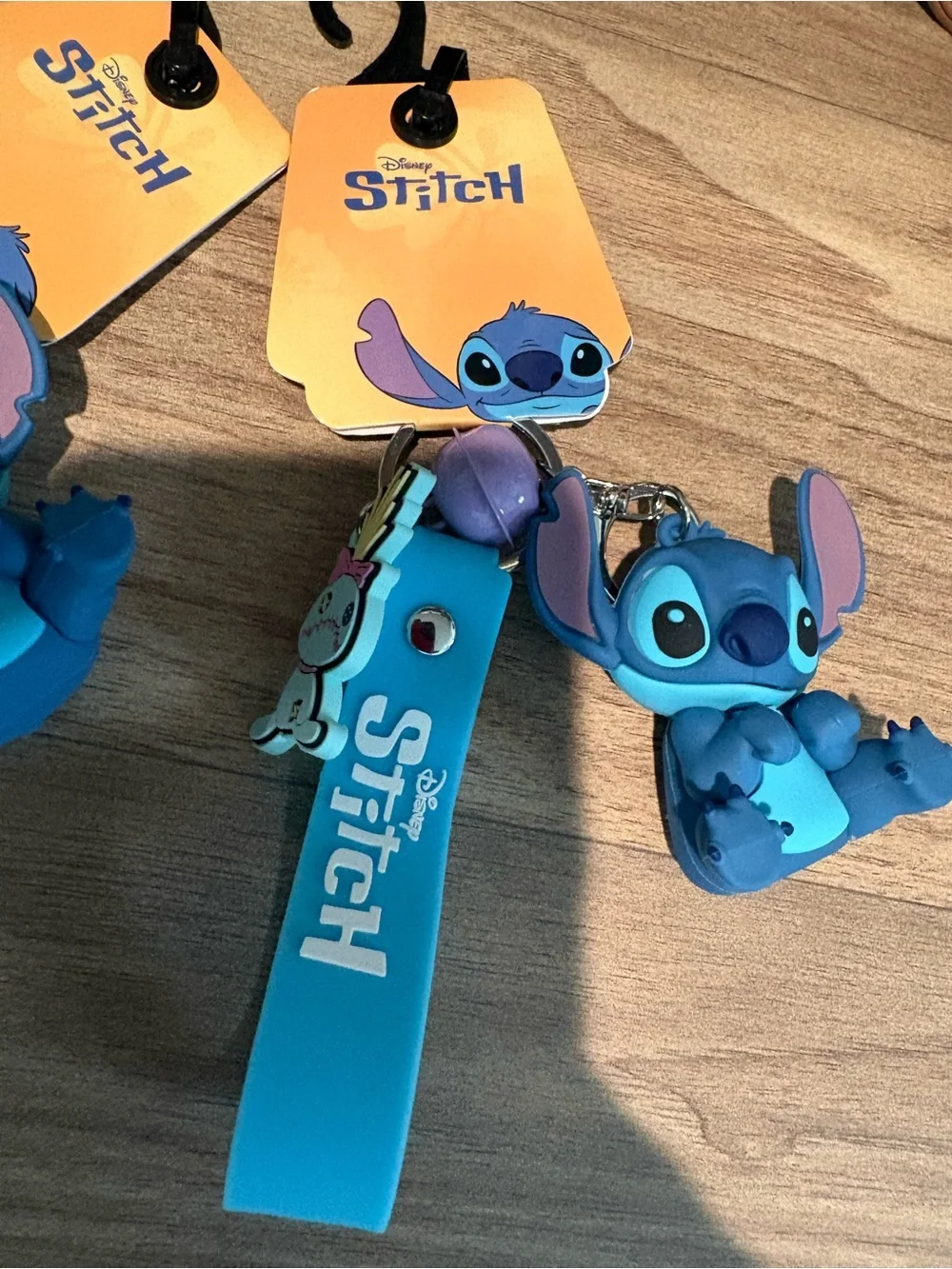 Disney Blue Stitch Silicone Keychain Wrist Strap with Purple Bell Charm - get 4